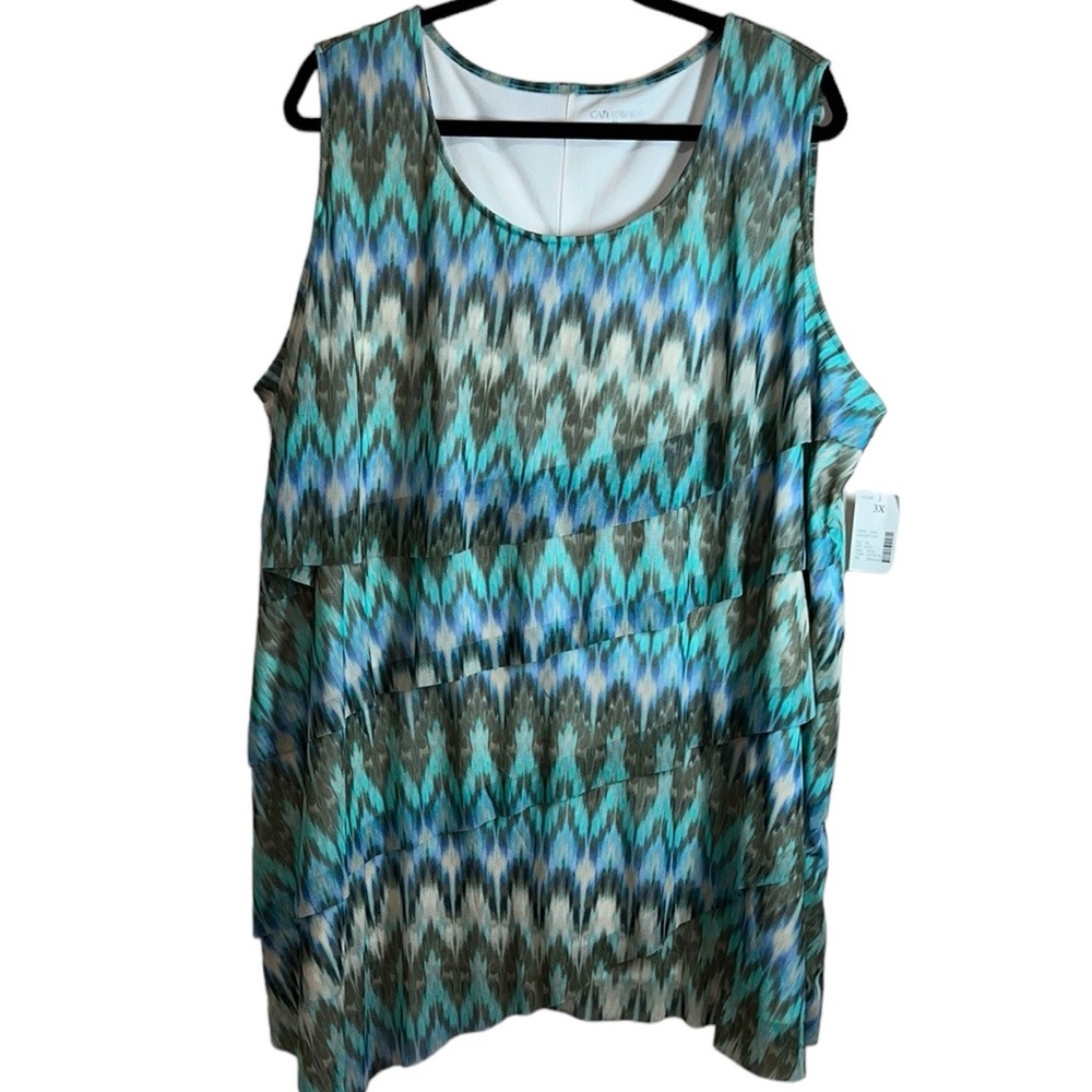 NWT Catherine's Waterfall Tiered Tank in Blue Multi, Women's 3X / 26-28W